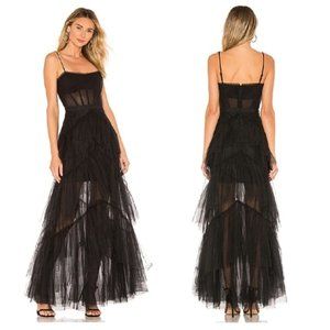 NEW BCBGMAXAZRIA Oly Black Corset Tulle Gown Ruffled Maxi Gown Dress Size 10